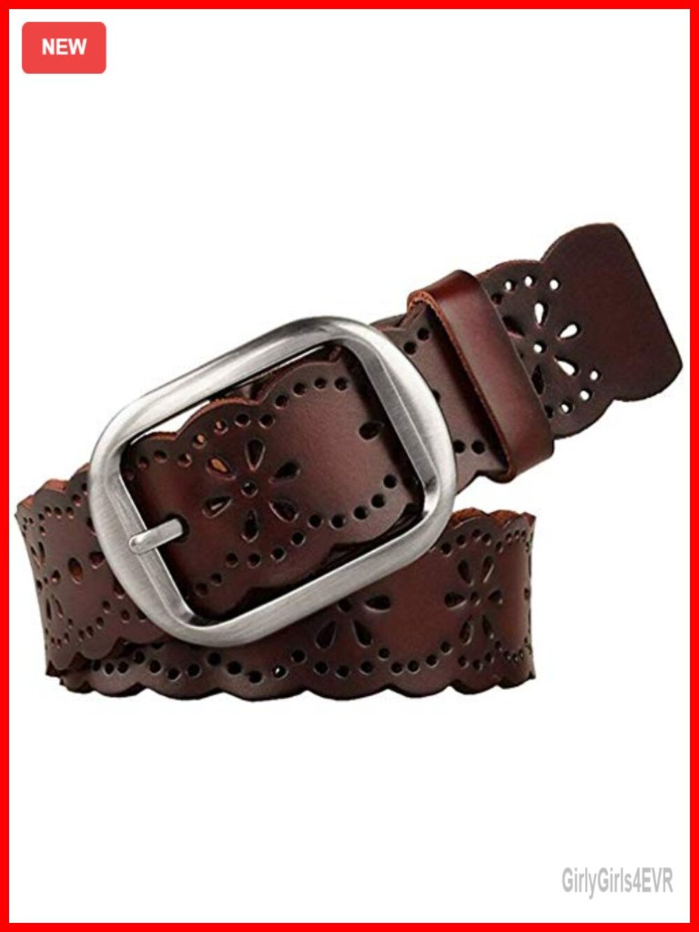 Genuine Leather Women's Wide Hollow Flower Belt for Jeans Pants Fashion Waist